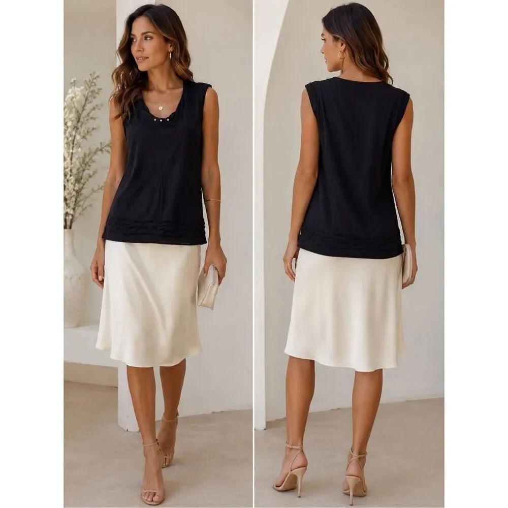 Bottega Made In Italy Black Sleeveless Viscose Top Blouse XXL Rhinestone Accent
